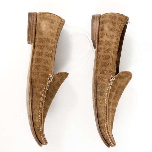 Vintage Bottega Veneta 8 Suede Butterfly Logo Loafers Tan - Picture 6 of 13